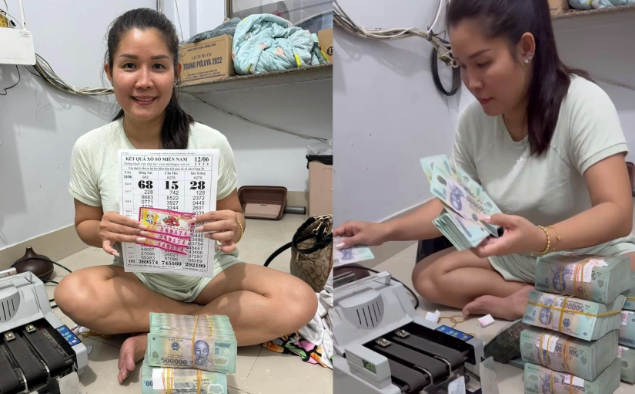 Hình ảnh người nở nụ cười cầm tờ vé số trúng thưởng – tượng trưng cho may mắn đến từ giấc mơ thấy cá rô.