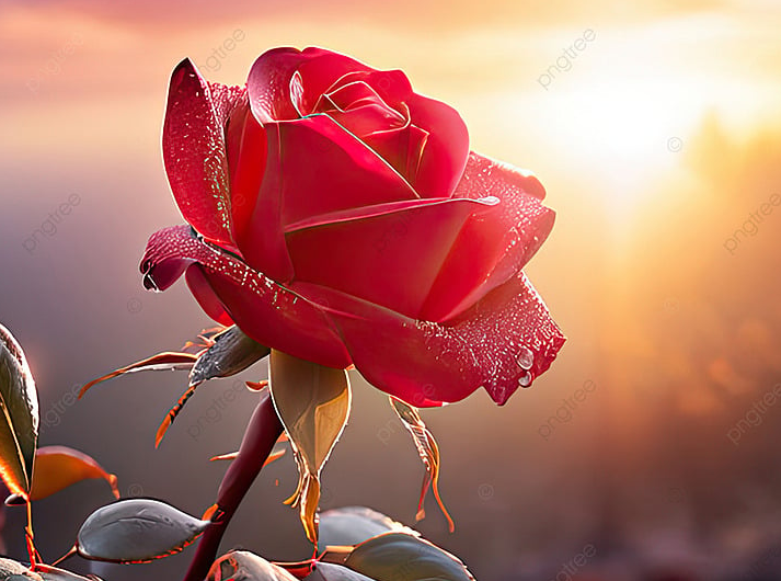 Ảnh chụp cận cảnh bó hoa hồng đỏ rực rỡ trong ánh sáng ban mai.