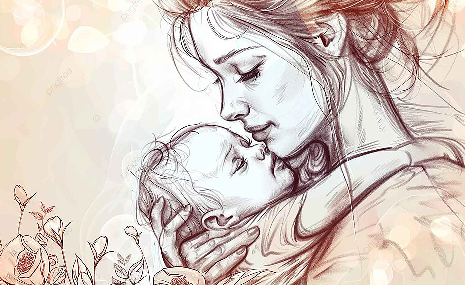 Hình minh họa vẽ nghệ thuật vòng tay mẹ ôm con, thể hiện tình thương và sự bảo bọc
